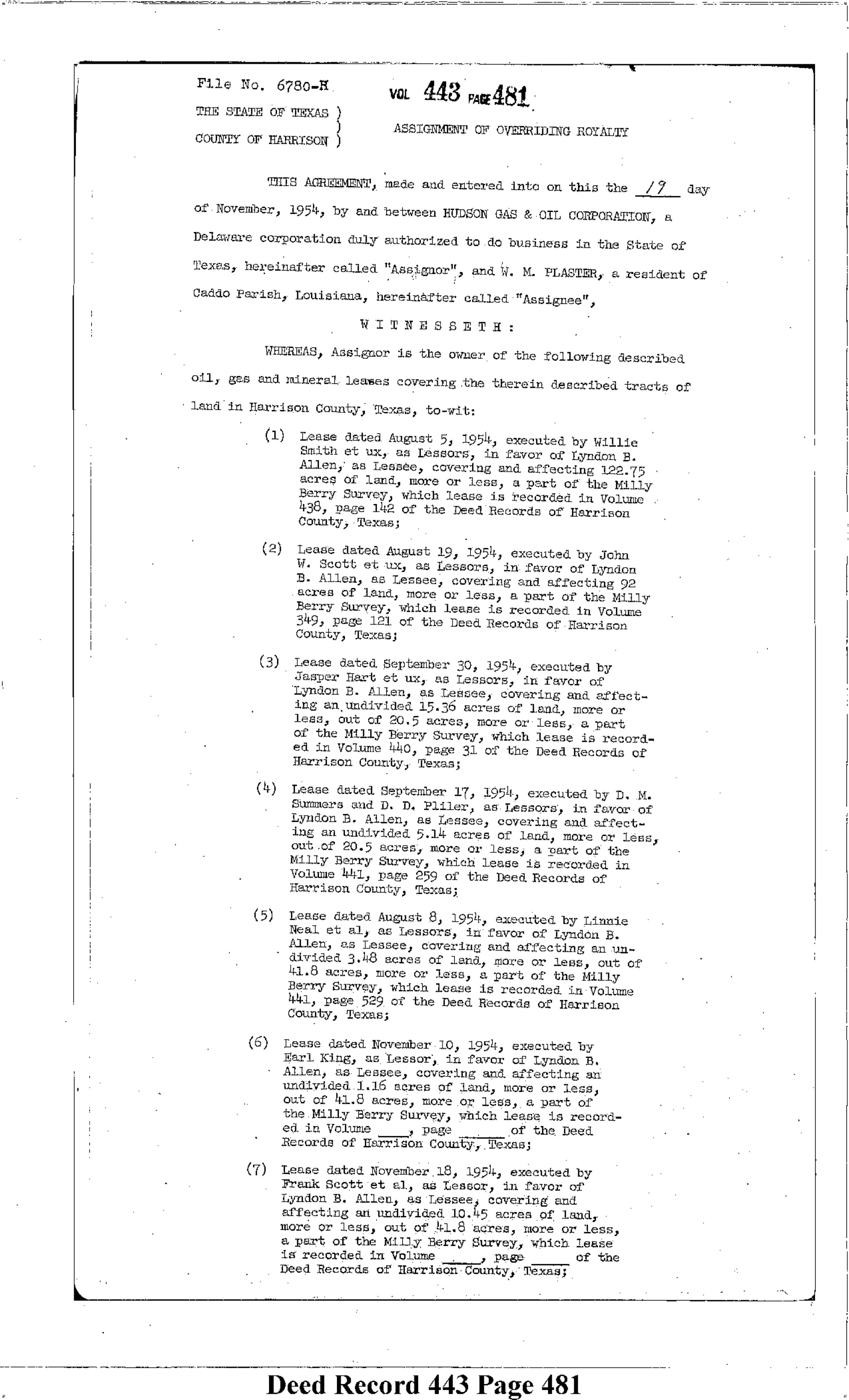 Hudson Gas & Oil Corp - Recorded Assignment Of Royalty Interest (Vol. 443, Page 481)